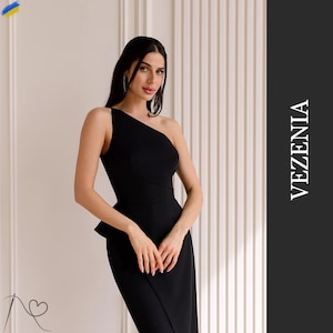 Elegant Single Shoulder Black Formal Gown, Exquisite Black One Shoulder Formal Dress