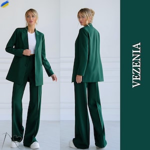 Emerald Green Trouser Suit: Elegant Women&#39;s Handmade Pantsuit
