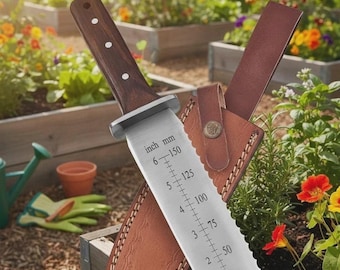 Handfertig Hori Hori Messer Pflanzmesser Gartenmesser LederScheide Rosenholzgriff