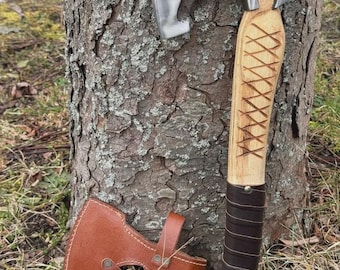 Handgefertigte Carbonsteel Wikinger Axt: Leder Scheide, Bushcraft Geschenk