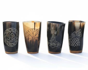 Tankard OX Horn Becher Horn Becher Set Wikinger Trinkbüffel Trinkhorn Becherset Wikinger Hornbecher mit Gravur Met Becher Mittelalter Humpen