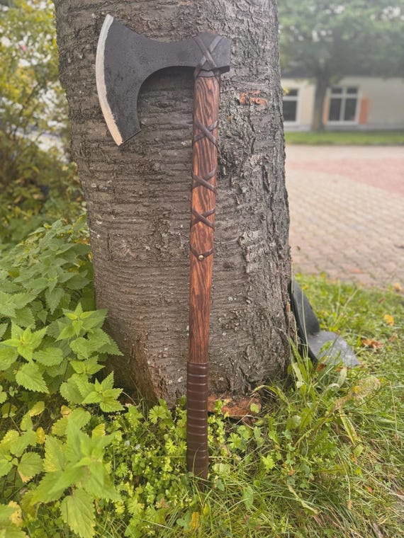 Handgefertigte Wikinger-Axt mit Lederscheide, Nordische Axt, Handgeschmiedete