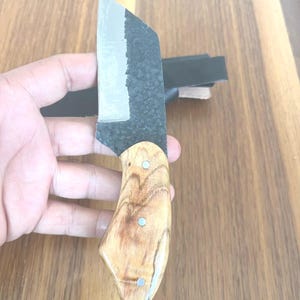 Premium Jagdmesser Handgeschmiedet | Survival Bushcraft Messer | Rosenholz Griff | Lederscheide | Handgefertigt Outdoor Messer 9cm Klinge