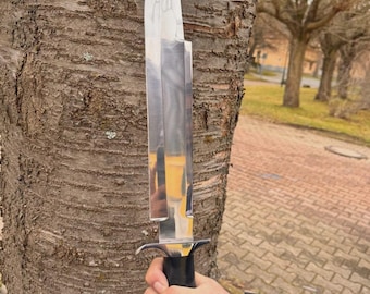 Handgefertigtes Bowiemesser aus D2 Stahl: Jagd-, Survivalmesser mit Lederscheide