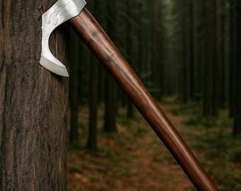 Handgeschmiedete Wikinger Axt: 1095 Kohlenstoffstahl, Rosenholz-Griff, Lederscheide