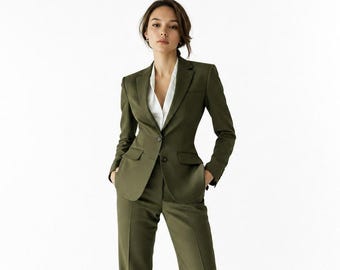 Women's Sage Green Suit, Two-Piece Blazer and Pants (Plus Sizes) Women's Sage Green Suit, Two-Piece Blazer and Pants (Plus Sizes)