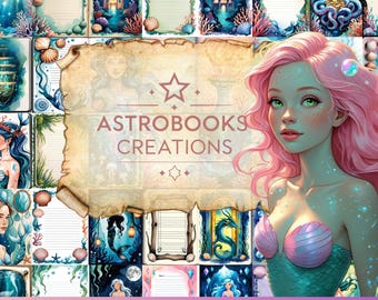 Mermaidcore Junk Journal Kit – 50 Fantasy Pages, Labels, Bookmarks, Posters & Backgrounds – Digital Download