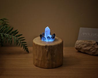 Driftwood Crystal Lamp | Smoky & Clear Quartz LED Night Light