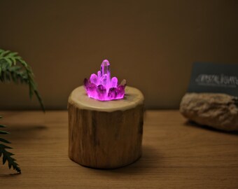 Driftwood Crystal Lamp | Clear & Smoky Quartz, Boho LED Light