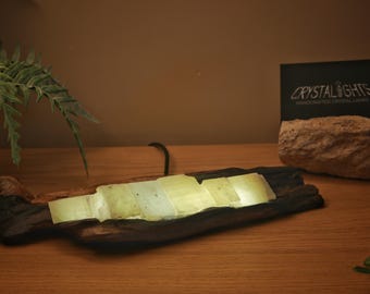 Driftwood Crystal Lamp | Yellow Calcite LED Light, Handmade Boho Decor
