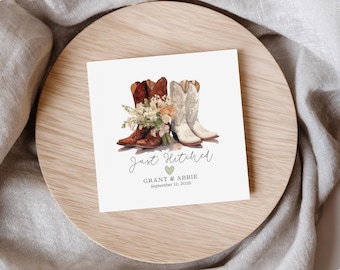 Personalized Just Hitched Wedding Card, Bride and Groom, Western Wedding, Just Married, Congratulations, Blank Greeting Card, Newlywed Gift