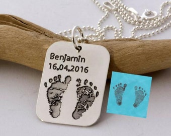 New MOM and DAD gift, Your Baby's actual Hand- and Footprint, custom engraved handmade 925silver pendant, personalized footprint jewelry