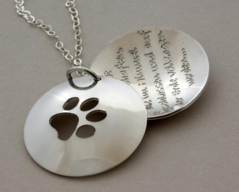 Remembrance Pet Memorial Dog or Cat LOVER gift paw cut out necklace Love walks on four paws custom engraved handmade 925-silver jewelry
