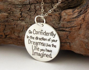 Gift for Graduate, Traveler motivational necklace, handmade empowering 925-silver jewelry "Go confidently in the direction of your dreams"