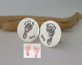 Personalized Daddy gift, Your baby's or child's actual hand print footprint cuff links, Handmade sterling silver, Baby keepsake for him