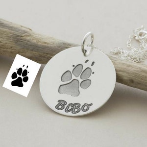 Custom Dog paw print necklace/key ring 925-silver Handmade Jewelry, Pet lover GIFT Remembrance Memorial jewelry, Your dog's actual paw print image 1