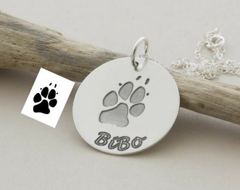 Collar / llavero personalizado de impresión de pata de perro 925-plata Joyería hecha a mano, Amante de las mascotas REGALO Remembrance Memorial joyería, La huella real de la pata de su perro