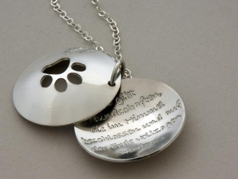 Remembrance Pet Memorial Dog or Cat LOVER gift paw cut out necklace Love walks on four paws custom engraved handmade 925-silver jewelry