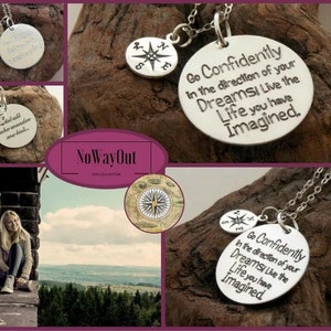 Gift for Graduate, custom engraved handmade sterling silver necklace/keyring Go confidently in the direction of your dreams Compass Charm image 3