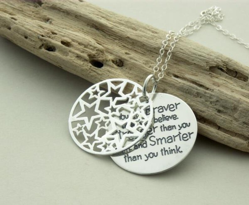 Potenciar las joyas You are Braver than you believe STAR Edition custom handmade sterling silver necklace motivational gift, gift for sis imagen 2