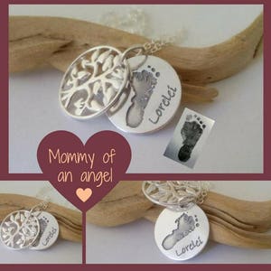 Baby's actual Foot or Handprint, Child loss Memorial necklace, custom engraved handmade 925silver tree of life, sympathy gift for Her image 6