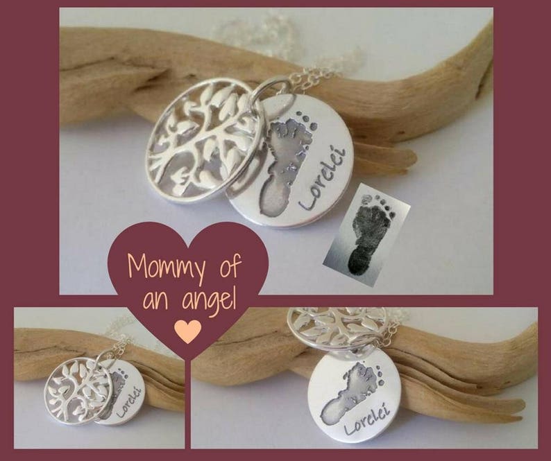 Baby's actual Foot or Handprint, Child loss Memorial necklace, custom engraved handmade 925silver tree of life, sympathy gift for Her image 6