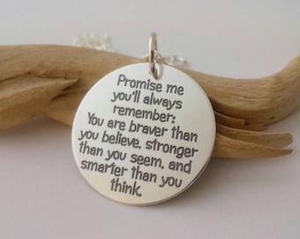 Promise me you'll always remember .. 925-silver necklace/key ring Handmade Jewelry inspirational quote .. graduation gift, empowering gift