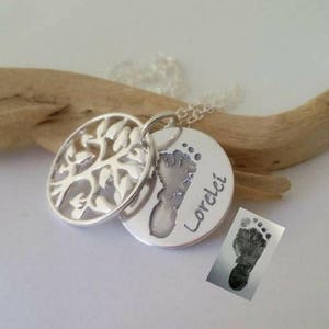 Baby's actual Foot or Handprint, Child loss Memorial necklace, custom engraved handmade 925silver tree of life, sympathy gift for Her image 5