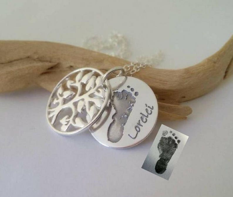 Baby's actual Foot or Handprint, Child loss Memorial necklace, custom engraved handmade 925silver tree of life, sympathy gift for Her image 5