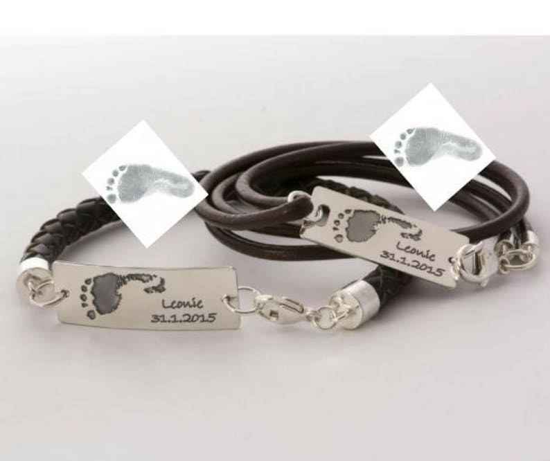 Your Babys actual Foot His and Hers bracelets NEW Mommy /& Daddy Couples bracelets or Handprint 925-silver handmade leather bracelets .