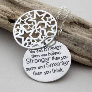 Empowering jewelry You are Braver than you believe STAR Edition custom Handmade sterling silver necklace motivational gift, gift for sis image 1