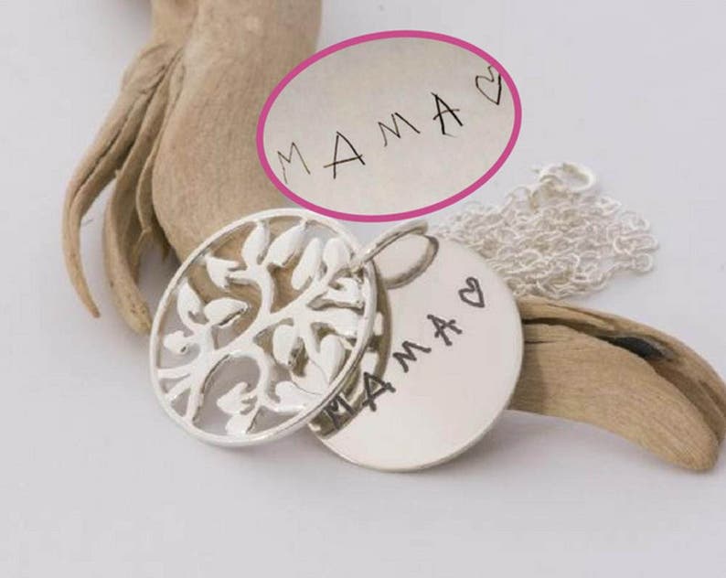 Handwriting jewelry 925 silver tree of life necklace, Love notes in silver, personalized handwriting, Mom Dad keepsake, Gift for daughter image 3