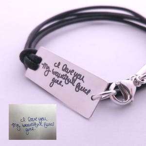 Personalized Handwriting sterling silver/leather bracelet, engraved custom handwritten jewelry, your child's writing, Gift for her, sister image 4
