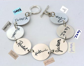 Legacy bracelet, custom engraved 925silver bracelet with your choice of Original Handwriting, Hand/Footprints, Paw Prints or Child's Artwork