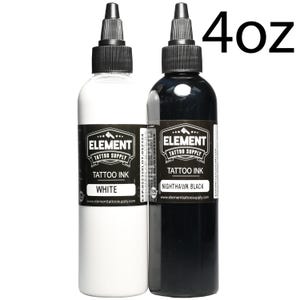 Element Tattoo Supply White and Black Tattoo Ink Set Nighthawk Black and White Ink for Outlining Highlighting and Mixing 1oz 2oz 4oz 8oz
