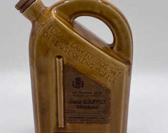 Vintage Antique Empty French Ceramic Decanter Bottle Jean Raffin Cognac