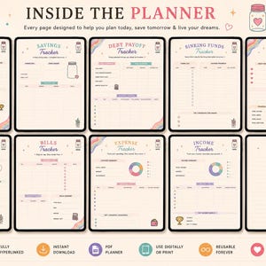 Budget Planner Bundle for GoodNotes | Hyperlinked Finance Planner | Bills Tracker Savings Tracker Debt Payoff Sinking Funds PDF image 15