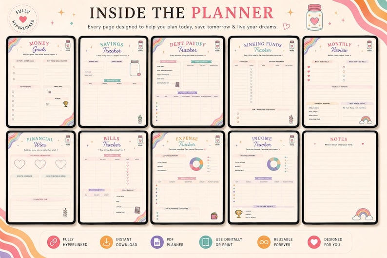 Budget Planner Bundle for GoodNotes | Hyperlinked Finance Planner | Bills Tracker Savings Tracker Debt Payoff Sinking Funds PDF image 15
