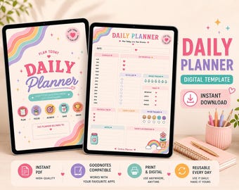 Daily Planner | Digital Planner for GoodNotes | Printable PDF Planner | Undated iPad Planner | Productivity Planner