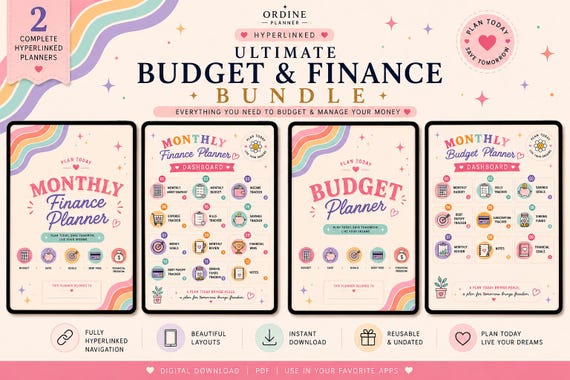 Budget Planner Bundle for GoodNotes | Hyperlinked Finance Planner | Bills Tracker Savings Tracker Debt Payoff Sinking Funds PDF
