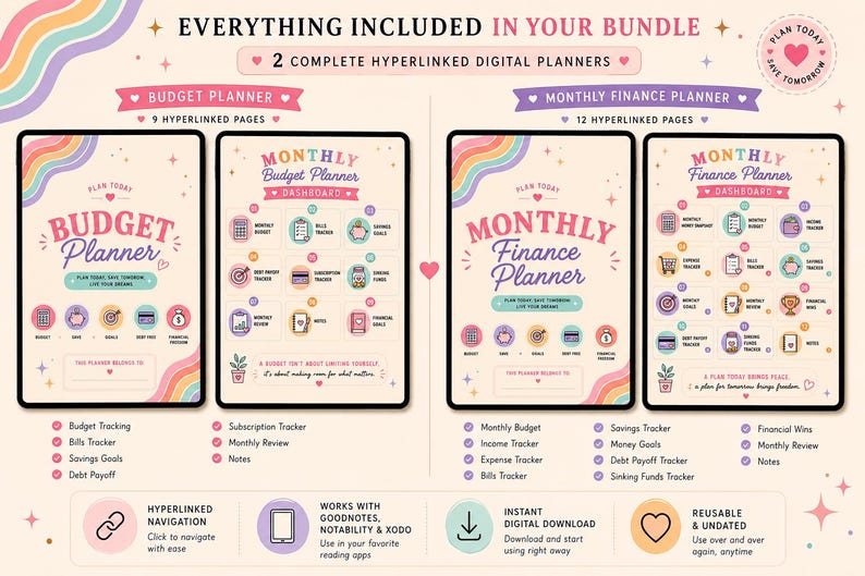 Budget Planner Bundle for GoodNotes | Hyperlinked Finance Planner | Bills Tracker Savings Tracker Debt Payoff Sinking Funds PDF image 2