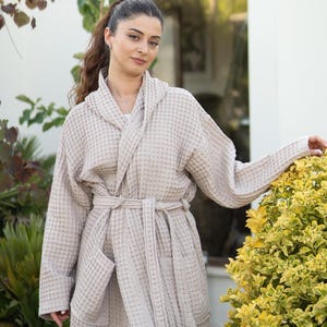 Turkish Cotton Waffle Robe – Organic, Oversized Spa Bathrobe with Hood | Unisex Plus Size Dressing Gown | Cotton Kimono Robe