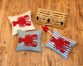 1:12 Scale Lobster Dollhouse Miniature Hand Embroidered Pillow Decor