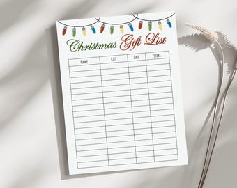 Christmas Gift List Printable: Holiday Shopping Planner (PDF)