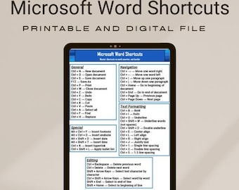 Microsoft Word Shortcuts Cheat Sheet: Keyboard Reference (Digital Download)