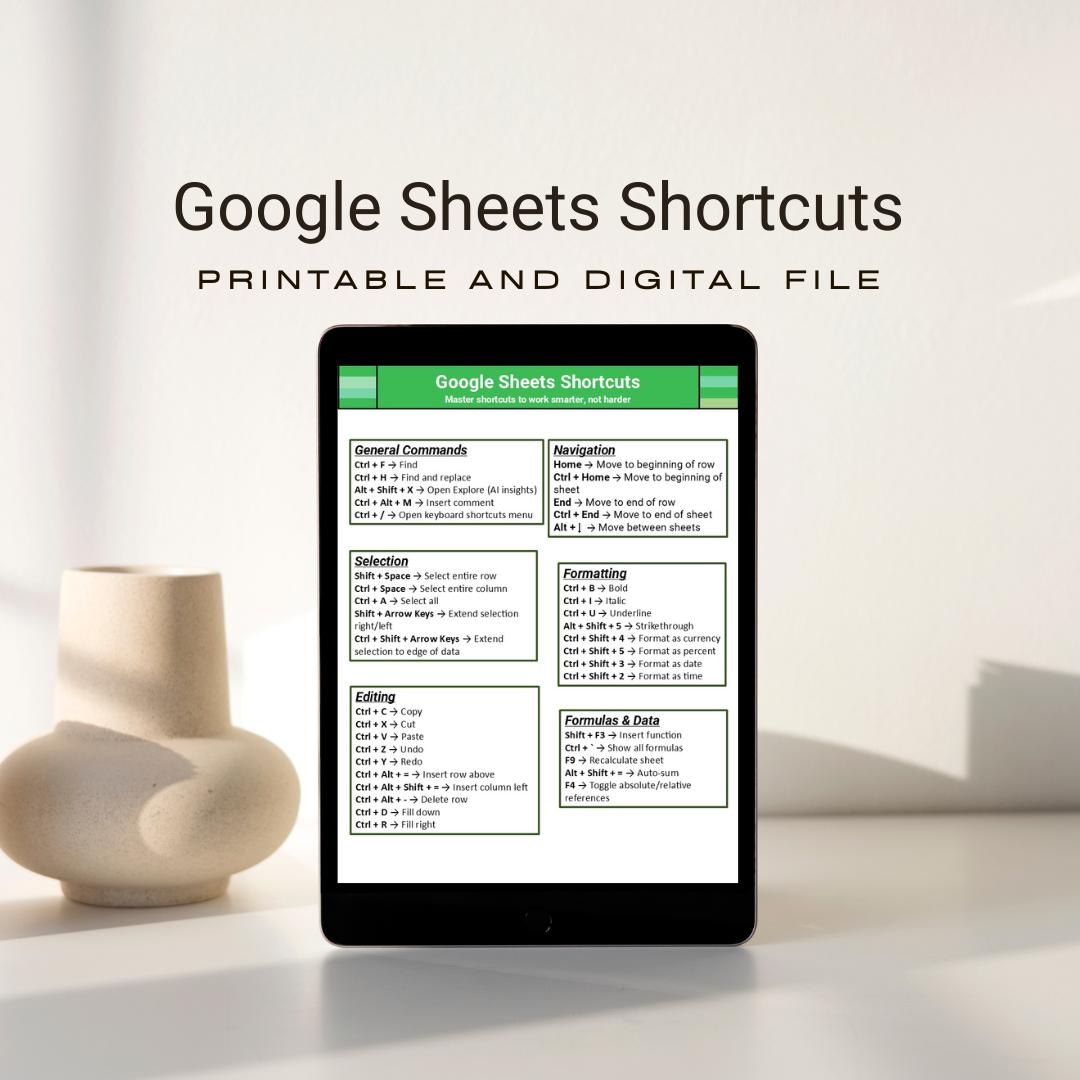 Google Sheets Shortcuts Cheat Sheet: Keyboard Hotkeys Reference ...