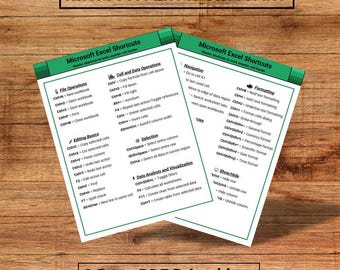 Excel Shortcuts Cheat Sheet: Printable Keyboard Guide for Windows (Digital PDF)