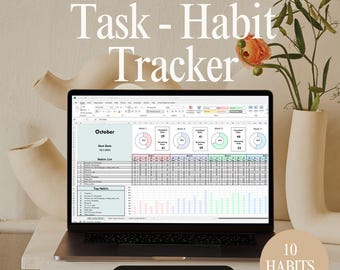 Excel Habit Tracker Template, Monthly Progress Dashboard, Productivity & Goals Tracker Spreadsheet, Digital Download