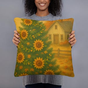 Sunflower Decorative Pillow, Rustic Country Home Throw Pillow, Farmhouse Decor, Accent Cushion