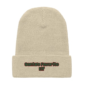 Santa’s Favorite Elf Waffle Beanie, Cozy Knit Cap, Christmas Gift for Her or Him, Funny Christmas Hat, Holiday Winter Beanie,